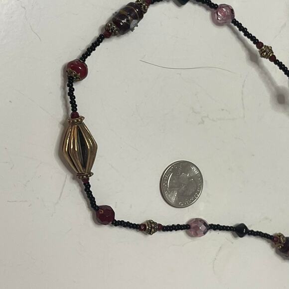 Chico's black and red beaded necklace long painted beads signed costume jewelry - Picture 6 of 14